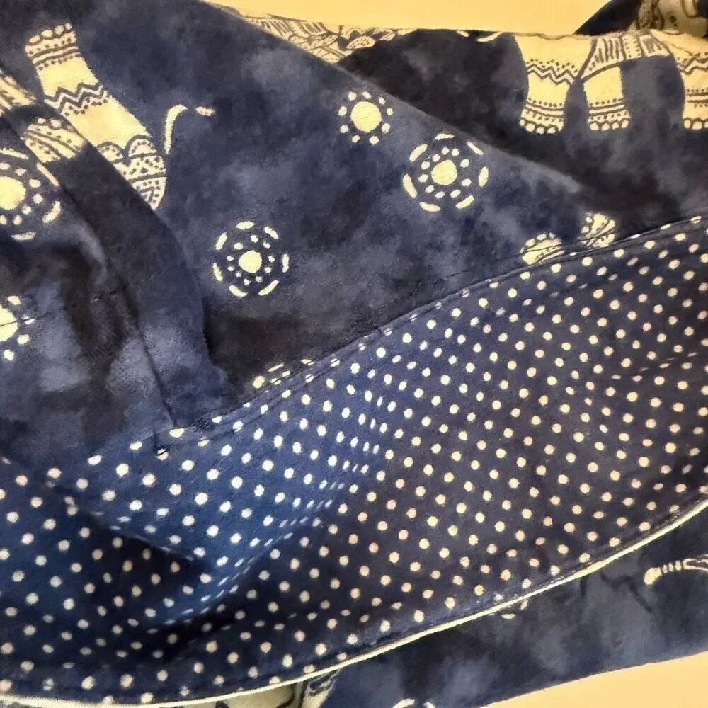 P.J. Salvage Blue Elephant Print Cotton Flannel Oversized‎ Pajama Top Size S